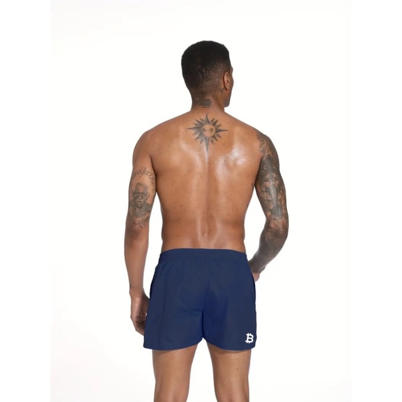 BNWT Men's Isabelle LaRue Navy Blue Bitcoin Swim Shorts - Picture 3 of 7